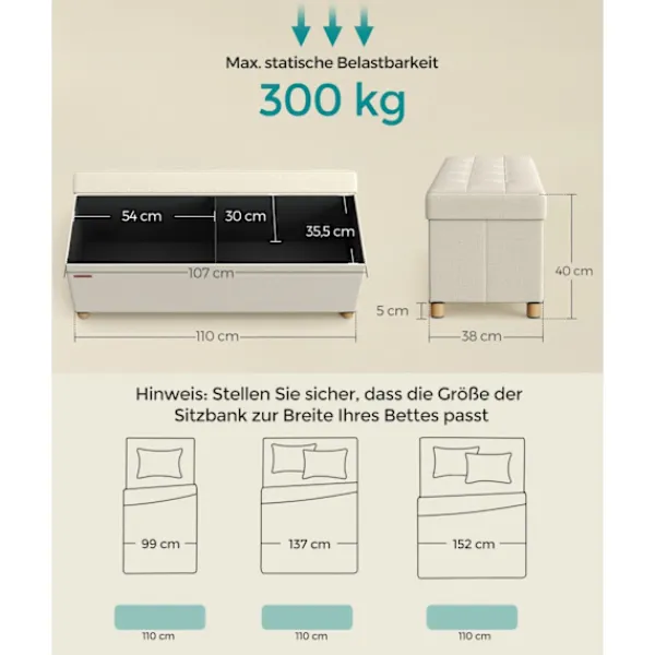 Rootz Living Kistor & Koffertar>Rootz Storage Ottoman Bänk - Sittbröst - Fotstöd - MDF - Imiterat linne - 25D skum - 38cm x 110cm x 40cm