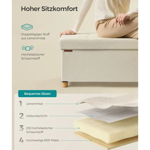 Rootz Living Kistor & Koffertar>Rootz Storage Ottoman Bänk - Sittbröst - Fotstöd - MDF - Imiterat linne - 25D skum - 38cm x 110cm x 40cm