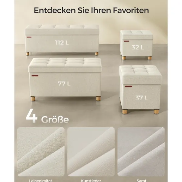 Rootz Living Kistor & Koffertar>Rootz Storage Ottoman Bänk - Sittbröst - Fotstöd - MDF - Imiterat linne - 25D skum - 38cm x 110cm x 40cm