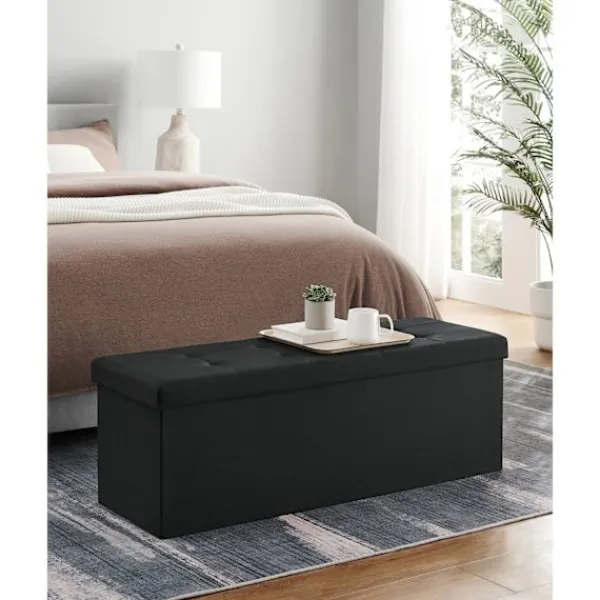 Rootz Living Kistor & Koffertar>Rootz Storage Ottoman Bänk - Svart - Imiterad linne - MDF - Skum - 110cm x 38cm x 38cm - 300kg Kapacitet