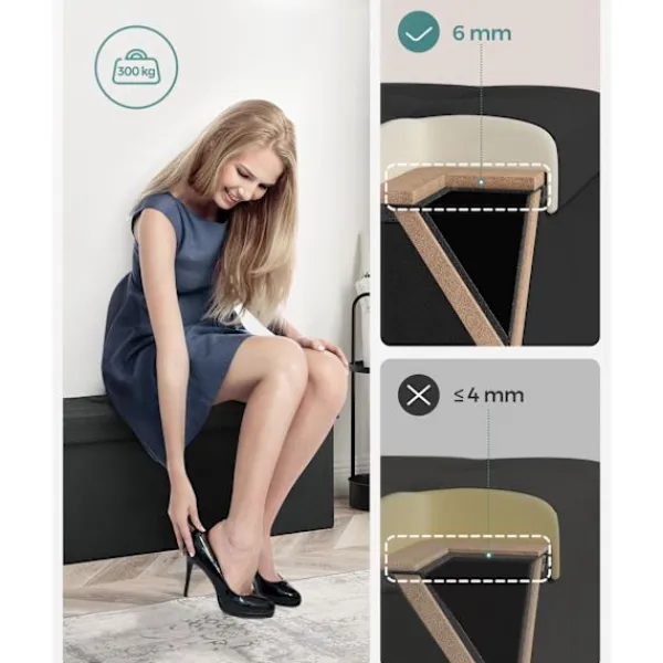 Rootz Living Kistor & Koffertar>Rootz Storage Ottoman Bänk - Svart - Imiterad linne - MDF - Skum - 110cm x 38cm x 38cm - 300kg Kapacitet