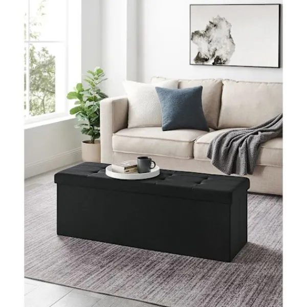 Rootz Living Kistor & Koffertar>Rootz Storage Ottoman Bänk - Svart - Imiterad linne - MDF - Skum - 110cm x 38cm x 38cm - 300kg Kapacitet