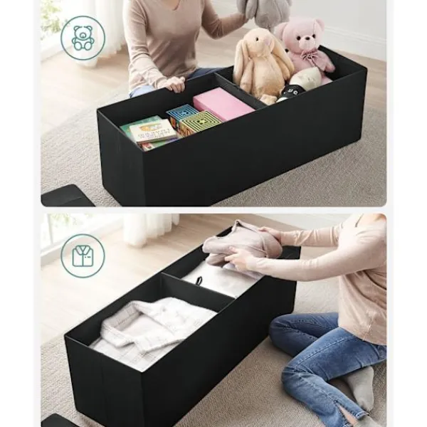 Rootz Living Kistor & Koffertar>Rootz Storage Ottoman Bänk - Svart - Imiterad linne - MDF - Skum - 110cm x 38cm x 38cm - 300kg Kapacitet