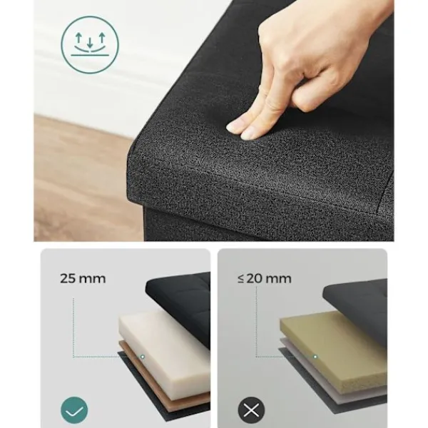 Rootz Living Kistor & Koffertar>Rootz Storage Ottoman Bänk - Svart - Imiterad linne - MDF - Skum - 110cm x 38cm x 38cm - 300kg Kapacitet