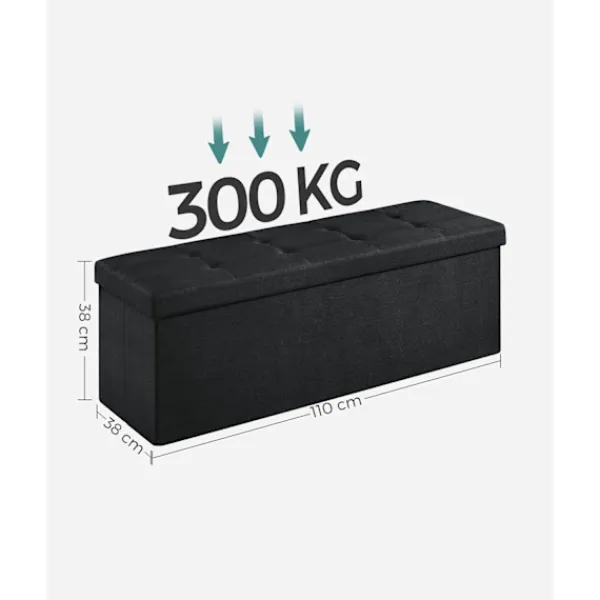 Rootz Living Kistor & Koffertar>Rootz Storage Ottoman Bänk - Svart - Imiterad linne - MDF - Skum - 110cm x 38cm x 38cm - 300kg Kapacitet