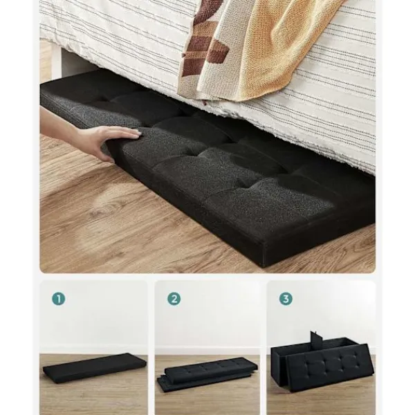 Rootz Living Kistor & Koffertar>Rootz Storage Ottoman Bänk - Svart - Imiterad linne - MDF - Skum - 110cm x 38cm x 38cm - 300kg Kapacitet