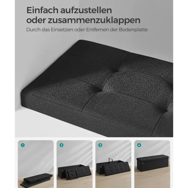 Rootz Living Kistor & Koffertar>Rootz Storage Ottoman Bänk - Stoppad pall - Fotstöd - MDF-ram - Imiterad linne - Skumstoppning - 38cm x 110cm x 38cm - Bläcksvart - 131L Kapacitet