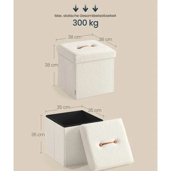 Rootz Living Sittpuffar>Rootz Storage -pall - Seat Chest - Ottoman - 43L Capacity - White MDF & Fleece - 38x38x38cm