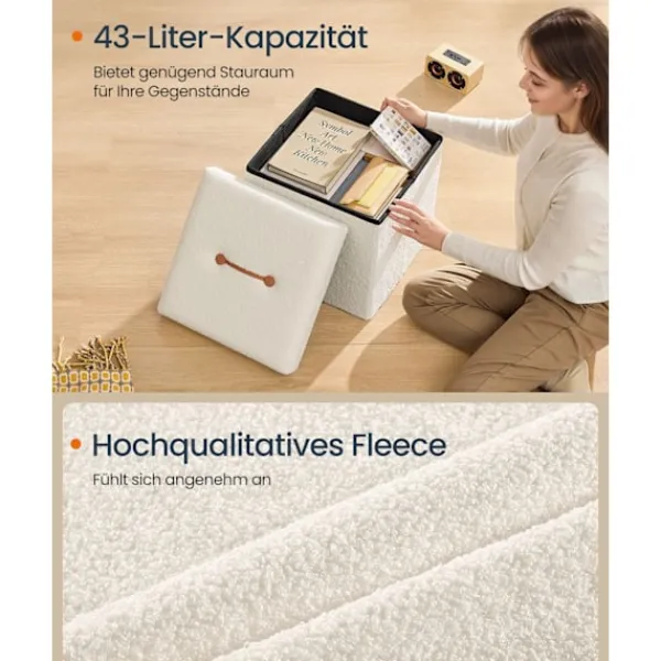 Rootz Living Sittpuffar>Rootz Storage -pall - Seat Chest - Ottoman - 43L Capacity - White MDF & Fleece - 38x38x38cm