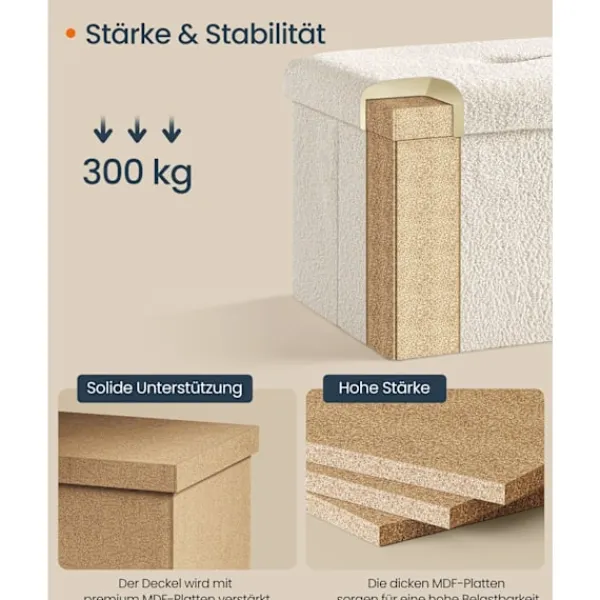 Rootz Living Sittpuffar>Rootz Storage -pall - Seat Chest - Ottoman - 43L Capacity - White MDF & Fleece - 38x38x38cm