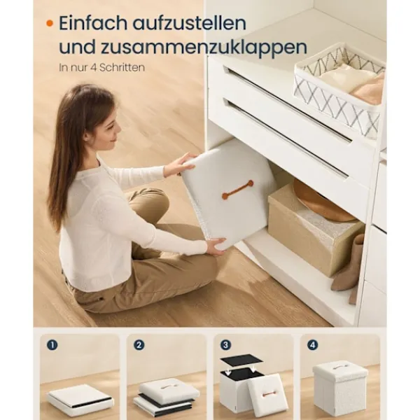Rootz Living Sittpuffar>Rootz Storage -pall - Seat Chest - Ottoman - 43L Capacity - White MDF & Fleece - 38x38x38cm