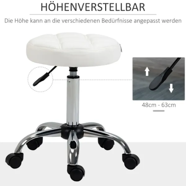 Rootz Living Pallar>Rootz Swivel Pall - Rullande pall - Höjdjusterbar salongspall - Imiterat läder - Armlös design - Elegant vadderat mönster - 35,5 cm x 51-67 cm