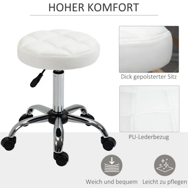 Rootz Living Pallar>Rootz Swivel Pall - Rullande pall - Höjdjusterbar salongspall - Imiterat läder - Armlös design - Elegant vadderat mönster - 35,5 cm x 51-67 cm