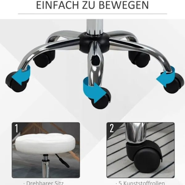 Rootz Living Pallar>Rootz Swivel Pall - Rullande pall - Höjdjusterbar salongspall - Imiterat läder - Armlös design - Elegant vadderat mönster - 35,5 cm x 51-67 cm