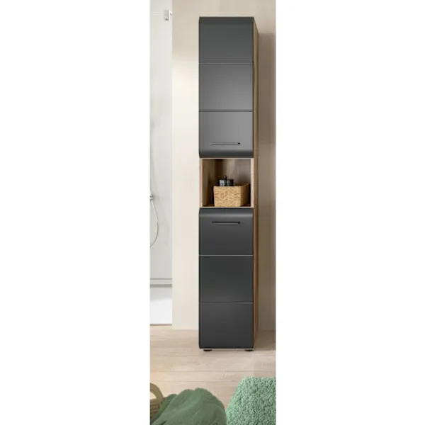 Rootz Living Skåp>Rootz Tall Cabinet - Lagringsenhet - Arrangör - Space -Saver - 2 Dörrar - 4 avtagbara hyllor - Svart och brunt - 30x185x30cm