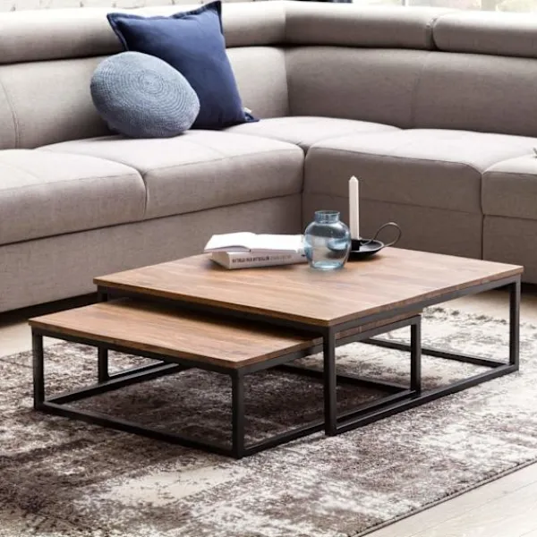 Rootz Living Soffbord>Rootz 2-teilig massivt trä 75 x 75 x 27 cm - Design vardagsrumsb