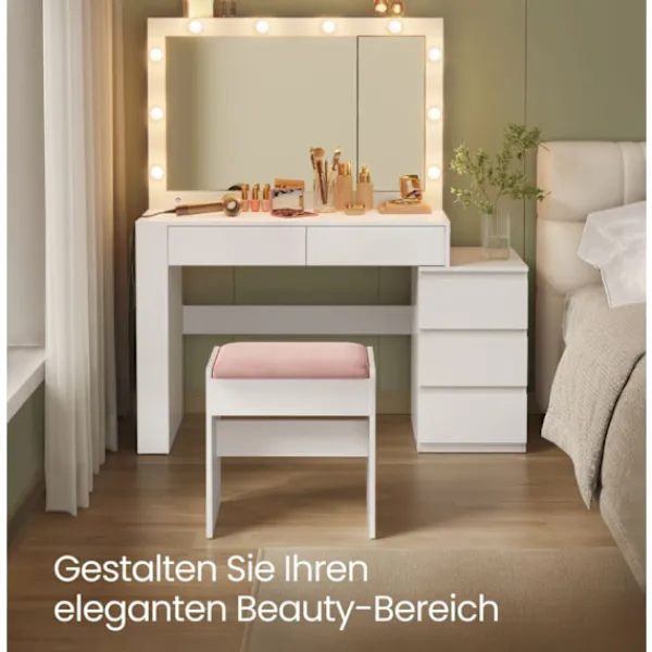 Rootz Living Sminkbord>Rootz toalettbord - Vanity Table - Makeup Table - LED Lighting - White - 40 x 125 x 140 cm