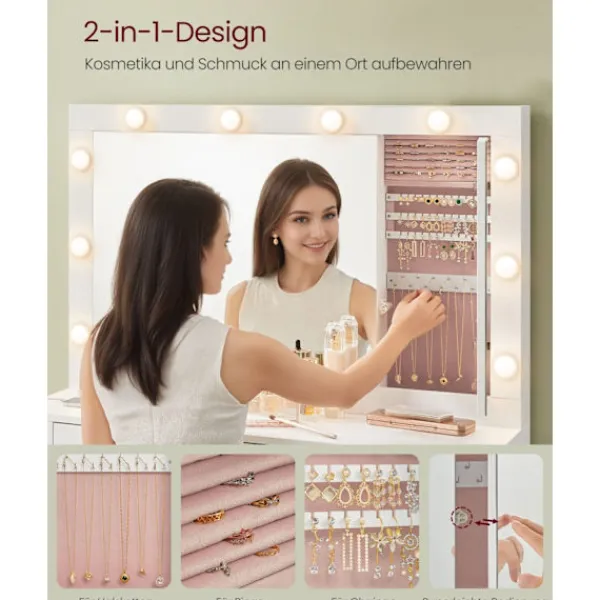 Rootz Living Sminkbord>Rootz toalettbord - Vanity Table - Makeup Table - LED Lighting - White - 40 x 125 x 140 cm