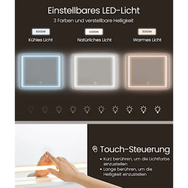 Rootz Living Sminkbord>Rootz toalettbord med LED -belysning - Vanity Table - Makeup Desk - MDF and Chipboard - Cloud White - 40 x 110 x 138 cm