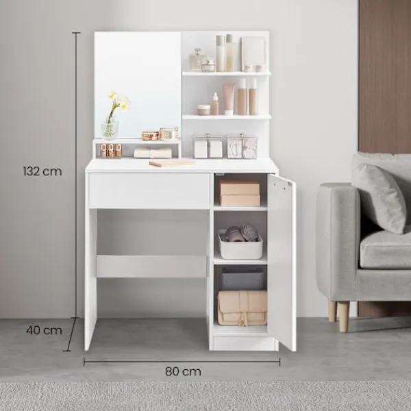 Rootz Living Sminkbord>Rootz toalettbordsset - Vanity Table - Beauty Desk - gott om förvaring - 80 cm x 40 cm x 132 cm