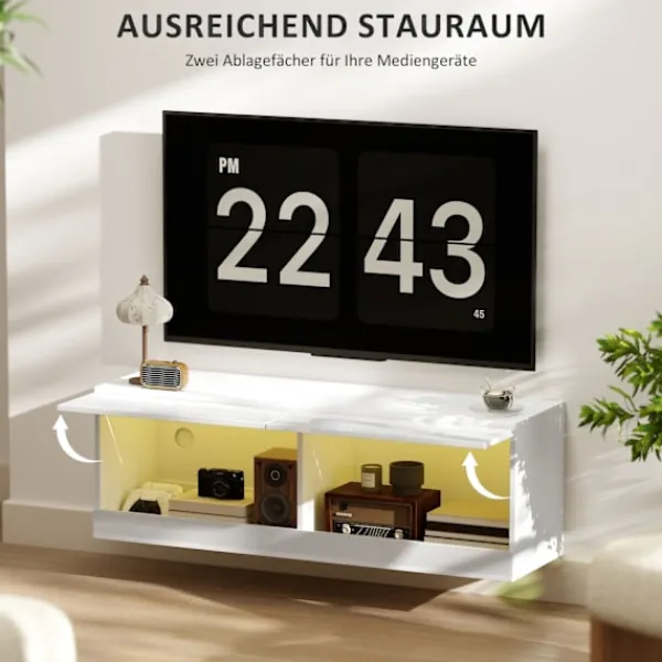 Rootz Living Tv-Bänkar>Rootz TV -hängande skåp med LED -belysning - väggmonterat TV -skåp - Flytande TV -enhet - Stylish Design - 120 x 35 x 40,5 cm