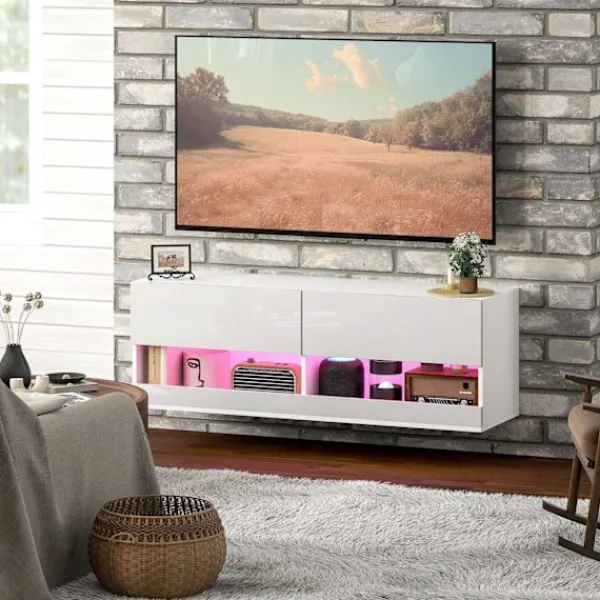 Rootz Living Tv-Bänkar>Rootz TV -hängande skåp med LED -belysning - väggmonterat TV -skåp - Flytande TV -enhet - Stylish Design - 120 x 35 x 40,5 cm