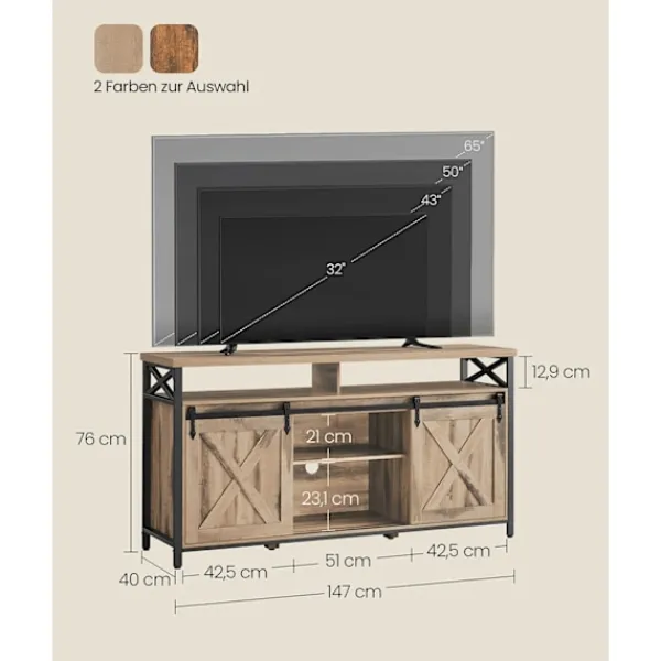 Rootz Living Tv-Bänkar>Rootz TV -skåp - Stand - Media Console - Robust Steel - 40 x 147 x 76 cm - Upp till 65 "TV -apparater - Brown Black