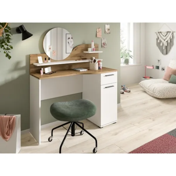 Rootz Living Sminkbord>ROOTZ Vanity toalettbord toalettbord kosmetiskt bord - ek nb - vit nb - 1 låda - 1 dörr - 2 hyllor - modulär design - fsc certifierad - 110 cm x 135 c | Fyndiq
