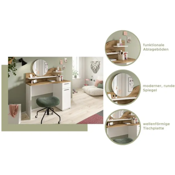 Rootz Living Sminkbord>ROOTZ Vanity toalettbord toalettbord kosmetiskt bord - ek nb - vit nb - 1 låda - 1 dörr - 2 hyllor - modulär design - fsc certifierad - 110 cm x 135 c | Fyndiq