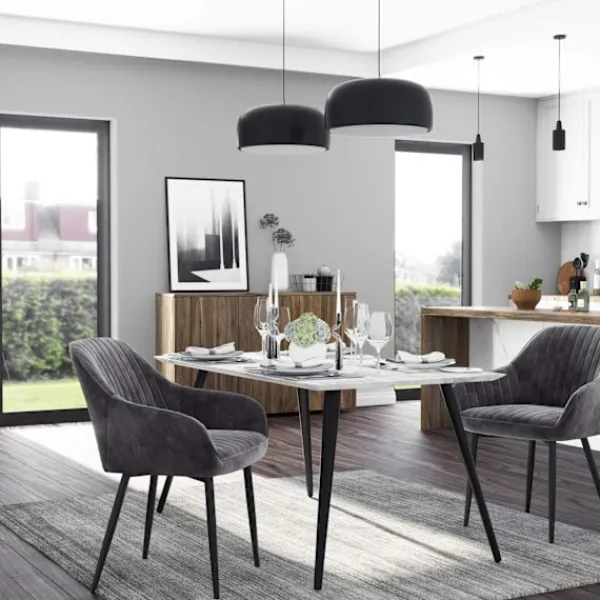 Rootz Living Fåtöljer>Rootz Velvet Dining Chair - Grå Stol - Stoppad sits - Skumstoppning - Pulverlackerade metallben - 62,5 cm x 60 cm x 85 cm