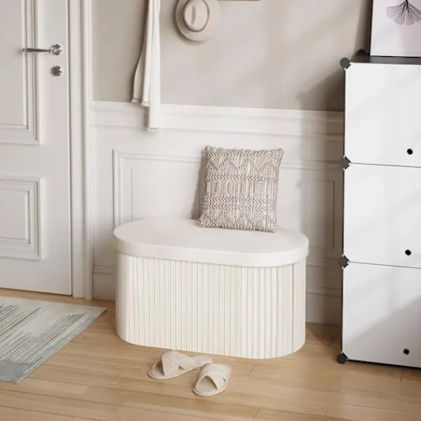 Rootz Living Sittpuffar>Rootz Velvet Förvaringsbänk - Osmansk bänk - Stor fotpall - Hudvänlig - 76L Kapacitet - Kräm - 76cm x 38cm x 38cm