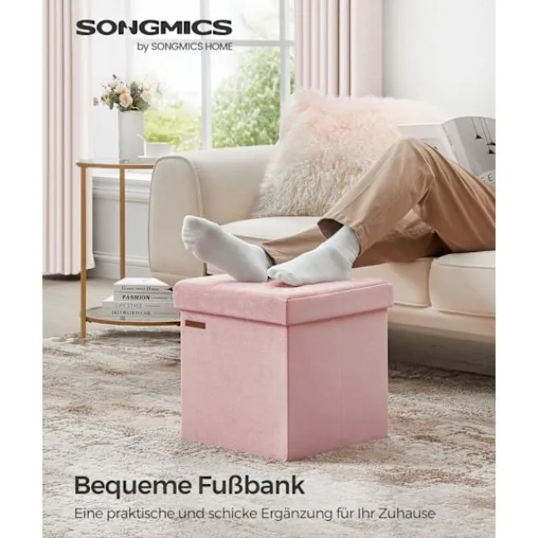 Rootz Living Sittpuffar>Rootz Velvet Seat Chest - Förvaring Ottoman - Fotstöd - MDF-konstruktion - Mjuk skumvaddering - Pastellrosa - 38cm x 38cm x 38cm