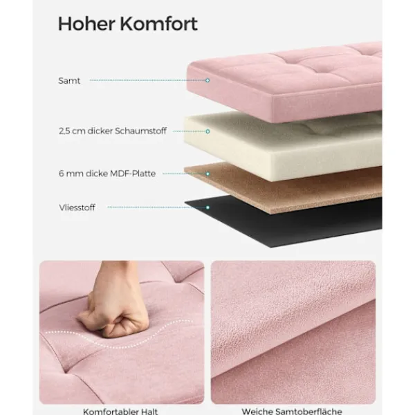 Rootz Living Sittpuffar>Rootz Velvet Seat Chest - Förvaring Ottoman - Fotstöd - MDF-konstruktion - Mjuk skumvaddering - Pastellrosa - 38cm x 38cm x 38cm