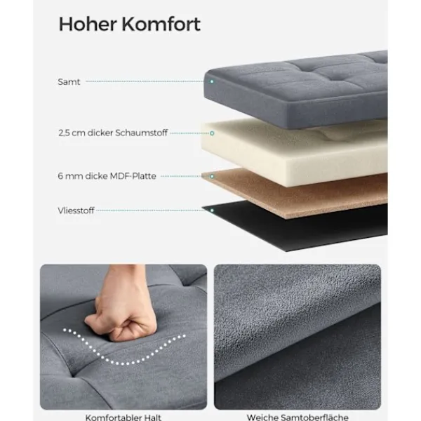Rootz Living Sittpuffar>Rootz Velvet Seat Chest - Förvaring Ottoman - Fotstöd - MDF Konstruktion - 32L Kapacitet - 31cm x 41cm x 31cm - Skiffergrå
