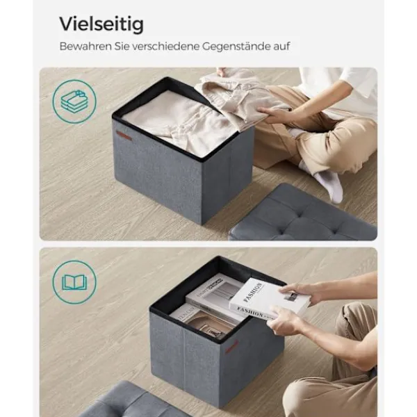 Rootz Living Sittpuffar>Rootz Velvet Seat Chest - Förvaring Ottoman - Fotstöd - MDF Konstruktion - 32L Kapacitet - 31cm x 41cm x 31cm - Skiffergrå