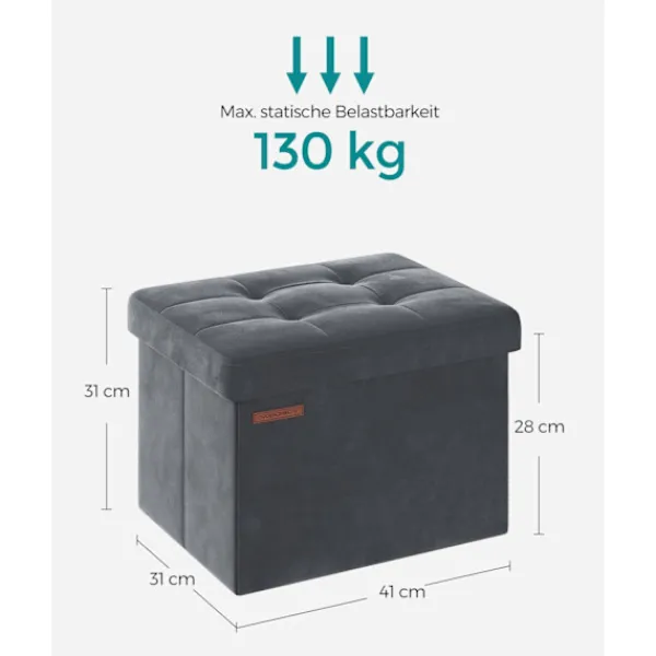 Rootz Living Sittpuffar>Rootz Velvet Seat Chest - Förvaring Ottoman - Fotstöd - MDF Konstruktion - 32L Kapacitet - 31cm x 41cm x 31cm - Skiffergrå
