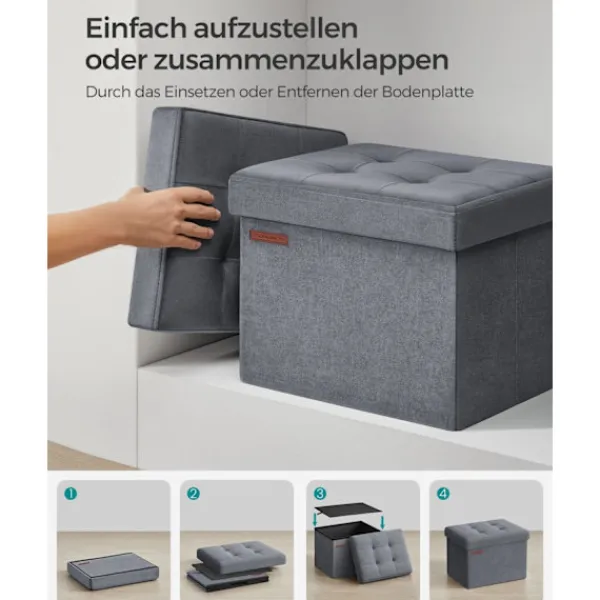 Rootz Living Sittpuffar>Rootz Velvet Seat Chest - Förvaring Ottoman - Fotstöd - MDF Konstruktion - 32L Kapacitet - 31cm x 41cm x 31cm - Skiffergrå