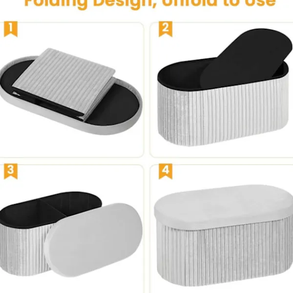 Rootz Living Pallar>Rootz Velvet Seat Pall - Lagring Ottoman - Foldbara möbler - 76L kapacitet - 76x38x38cm grå