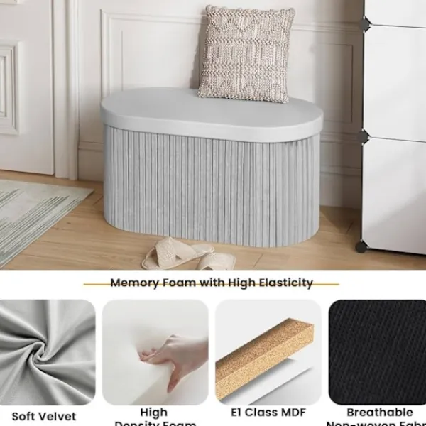 Rootz Living Pallar>Rootz Velvet Seat Pall - Lagring Ottoman - Foldbara möbler - 76L kapacitet - 76x38x38cm grå