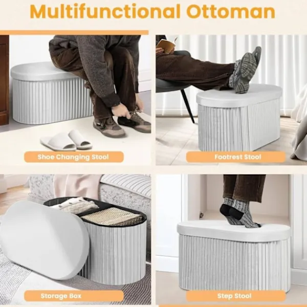 Rootz Living Pallar>Rootz Velvet Seat Pall - Lagring Ottoman - Foldbara möbler - 76L kapacitet - 76x38x38cm grå