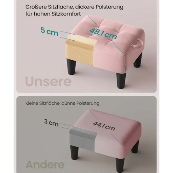 Rootz Living Pallar>Rootz Velvet Seat Pall - Pink and Black- Ottoman - Footrest - Stöder 150 kg - 40 cm x 32 cm x 26 cm