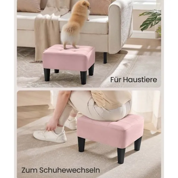 Rootz Living Pallar>Rootz Velvet Seat Pall - Pink and Black- Ottoman - Footrest - Stöder 150 kg - 40 cm x 32 cm x 26 cm