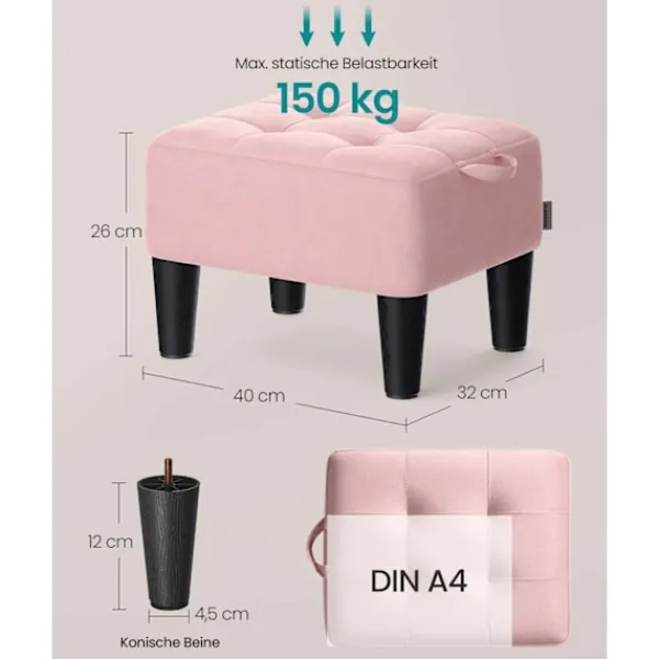 Rootz Living Pallar>Rootz Velvet Seat Pall - Pink and Black- Ottoman - Footrest - Stöder 150 kg - 40 cm x 32 cm x 26 cm