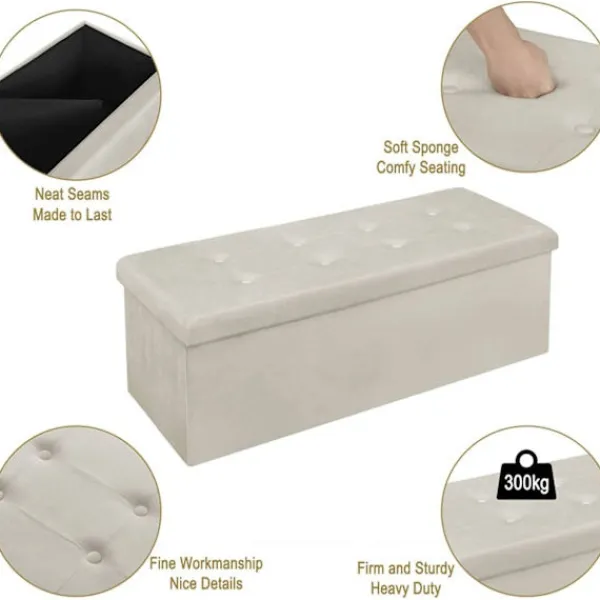 Rootz Living Kistor & Koffertar>Rootz Velvet Storage Pall - Ottomansk, Fotstöd - 118L kapacitet, hopfällbar, hållbar - 110cm x 38cm x 37,5cm
