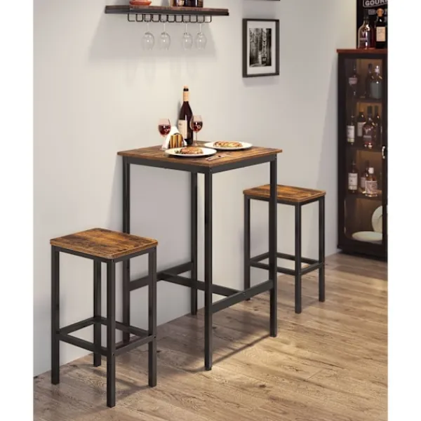 Rootz Living Matgrupper>Rootz Vintage Brun-Svart Barbordsset - Spånskiva stål - Pubbordsset - Bord och stolar i mothöjd - Kompakt design - Robust konstruktion - 60cm x 60cm x | Fyndiq