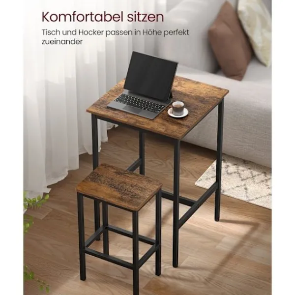 Rootz Living Matgrupper>Rootz Vintage Brun-Svart Barbordsset - Spånskiva stål - Pubbordsset - Bord och stolar i mothöjd - Kompakt design - Robust konstruktion - 60cm x 60cm x | Fyndiq