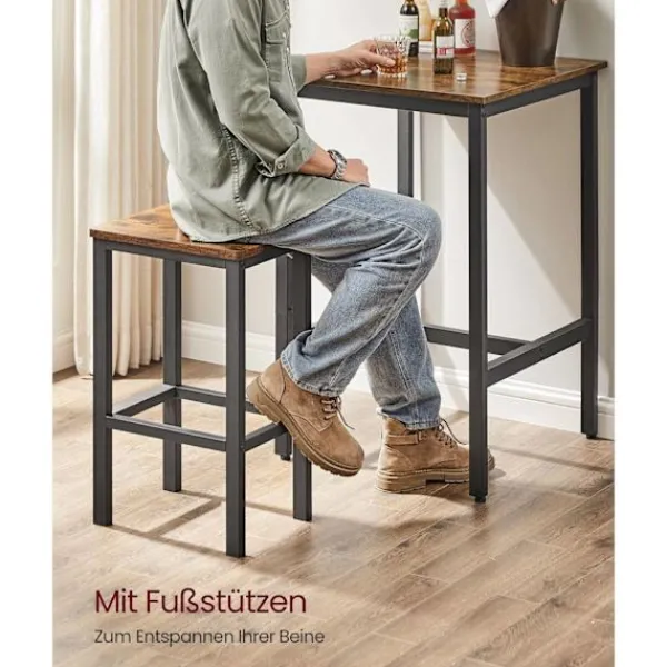 Rootz Living Matgrupper>Rootz Vintage Brun-Svart Barbordsset - Spånskiva stål - Pubbordsset - Bord och stolar i mothöjd - Kompakt design - Robust konstruktion - 60cm x 60cm x | Fyndiq