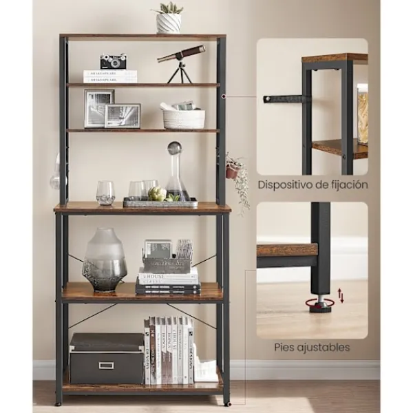 Rootz Living Köksö>Rootz Vintage Brun-svart kökshylla - Skafferi Organizer - Förvaringsställ - Spånskiva och stål - 80 cm x 40 cm x 167 cm - 21 kg - 90 kg Lastkapacitet | Fyndiq