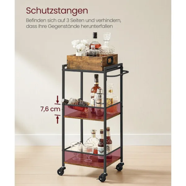 Rootz Living Småbord>Rootz Vintage Serveringsvagn - Barvagn - Rullvagn - Spånskiva och stål - 30 cm x 34,7 cm x 86 cm - Vintage Brun-Svart - 5,3 kg - 30 kg statisk belastn | Fyndiq