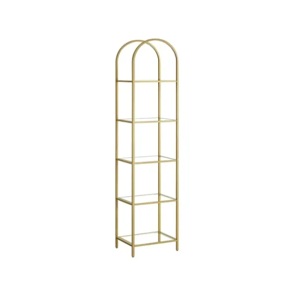 Rootz Living Hyllor>Rootz 5-vånings metallic guld Transparent glashylla - Displayställ - Förvaringsställ - Härdat glas - Stålram - 30,2 cm x 40 cm x 183,5 cm - Lättvikt - | Fyndiq